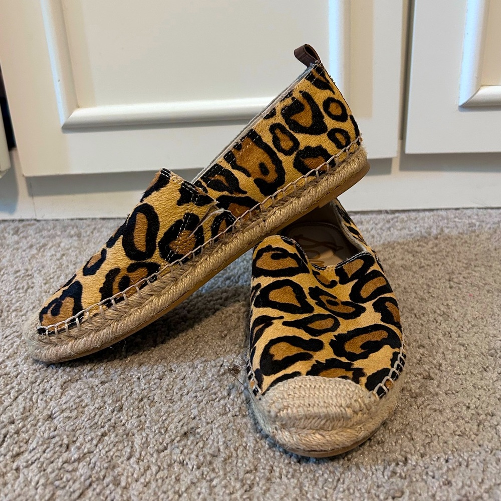Faux fur cheetah espadrille flat